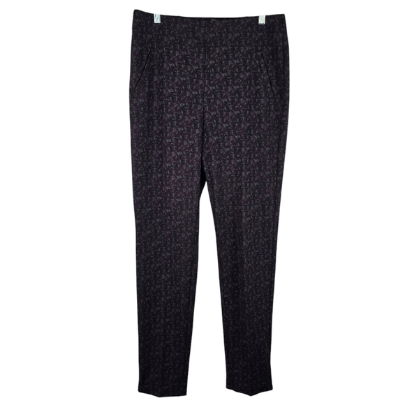 Chico's Womens Grey/Purple/Black Floral Stretch StraightLegDressPants Size 1 - Picture 1 of 11